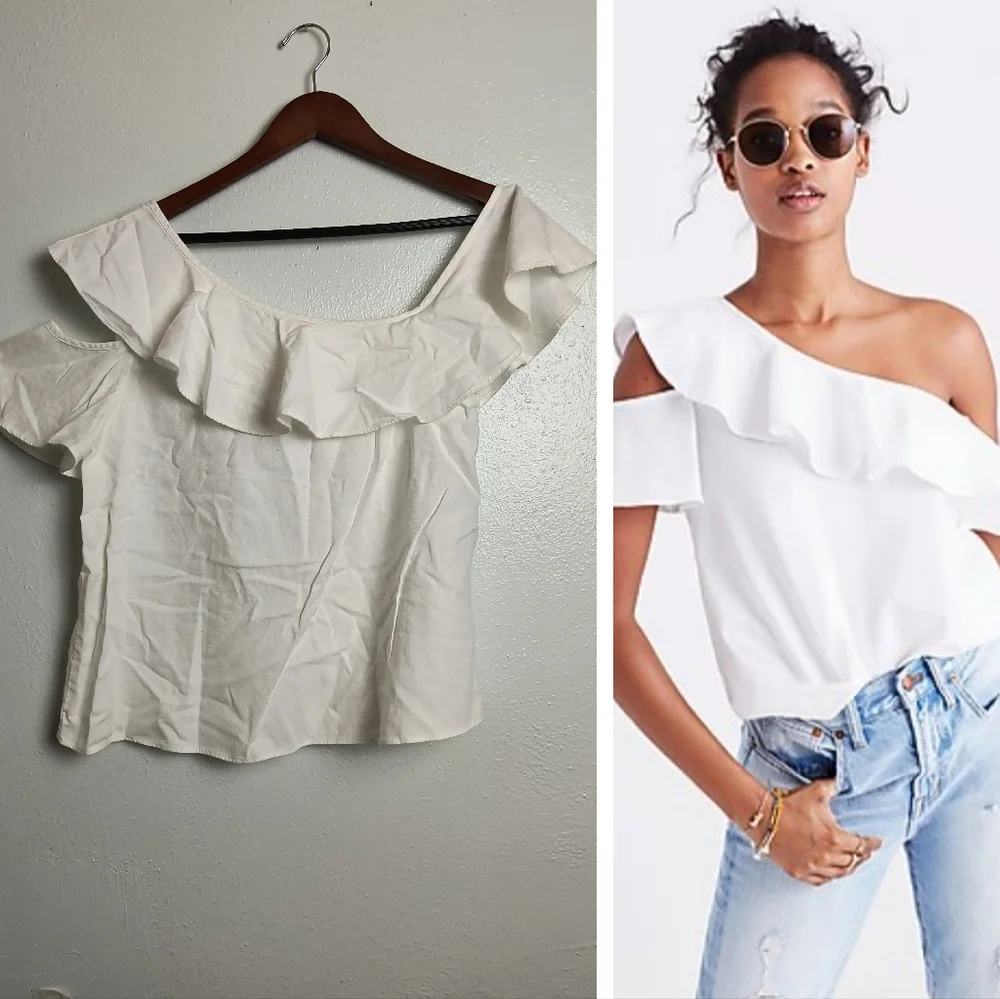 Madewell Size 12 One Shoulder Ruffle Top